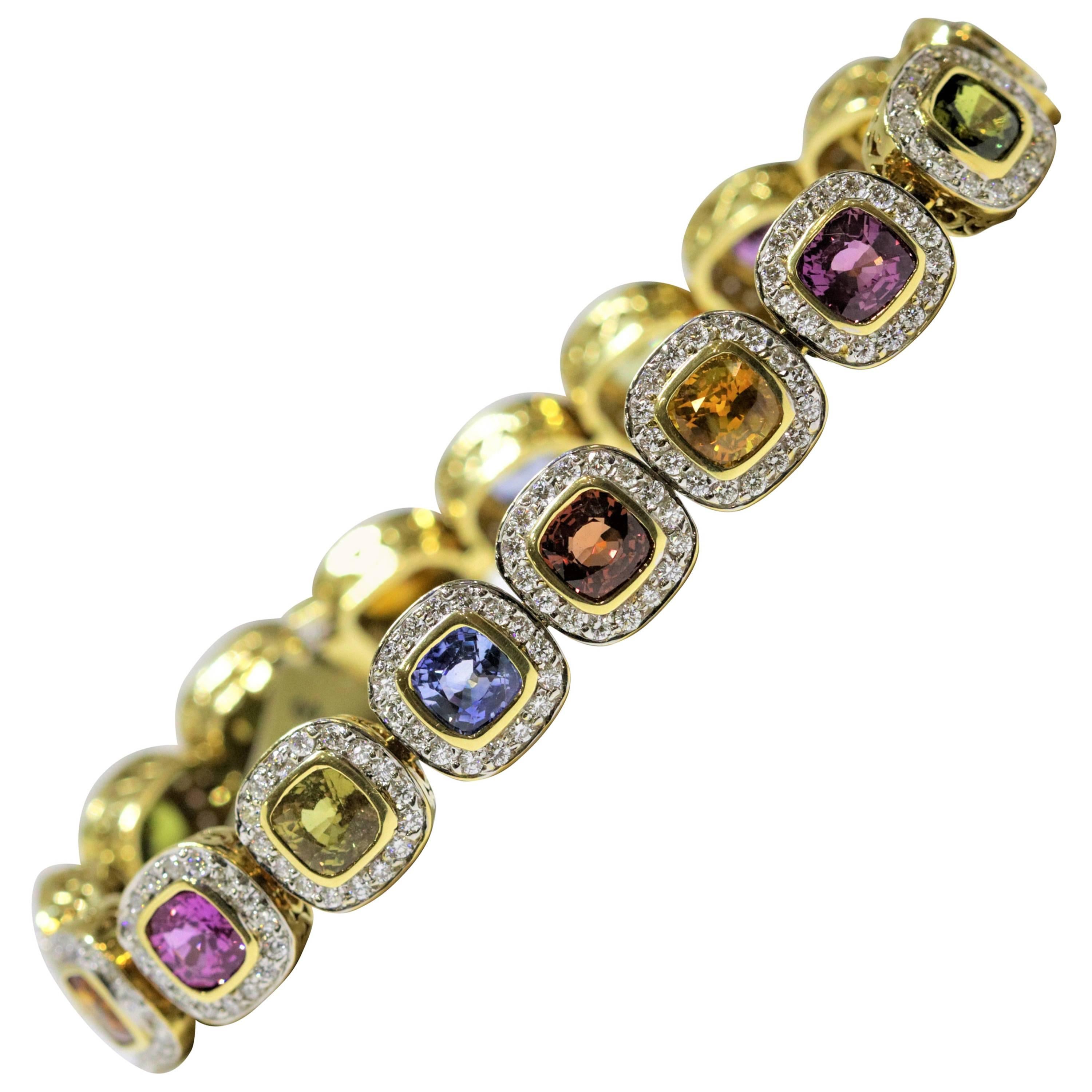 Multicolored Sapphire and Diamond Bracelet For Sale