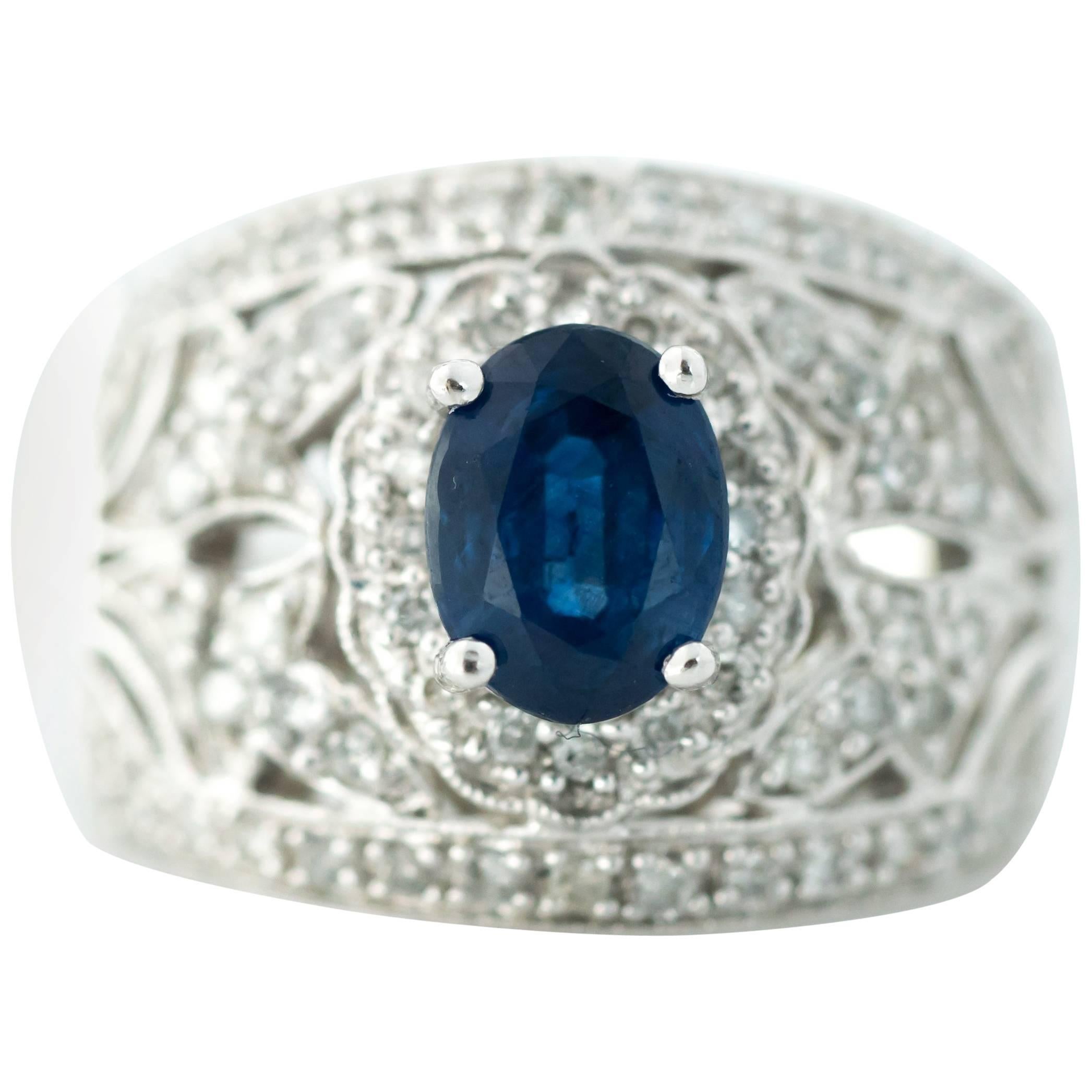 Sapphire and Diamond 14 Karat White Gold Ring