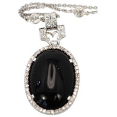 Art Deco Onyx Platinum Pendant Diamond Surround