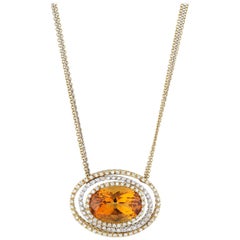 Citrine and Diamond Oval Pendant on Triple Chain