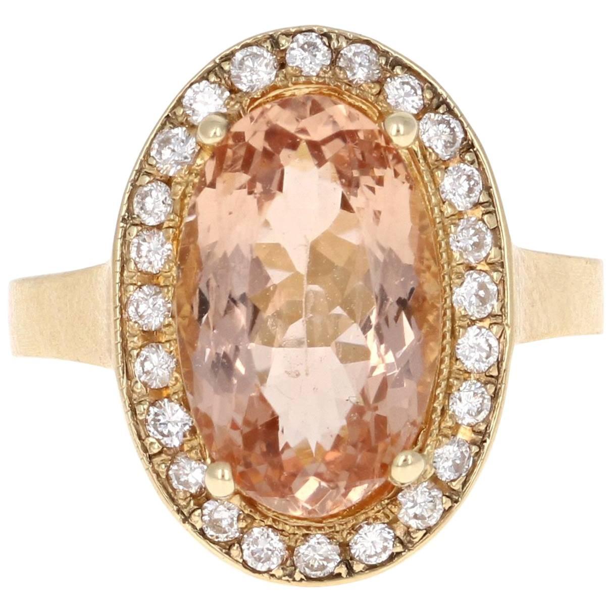 4.38 Carat Morganite Diamond 14K Yellow Gold Cocktail Ring