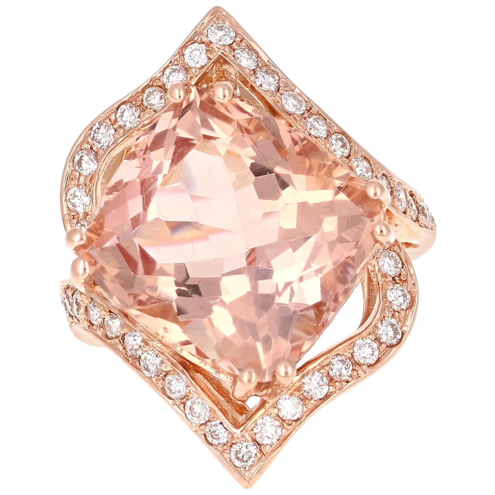 14.24 Carat Morganite Diamond Rose Gold Ring