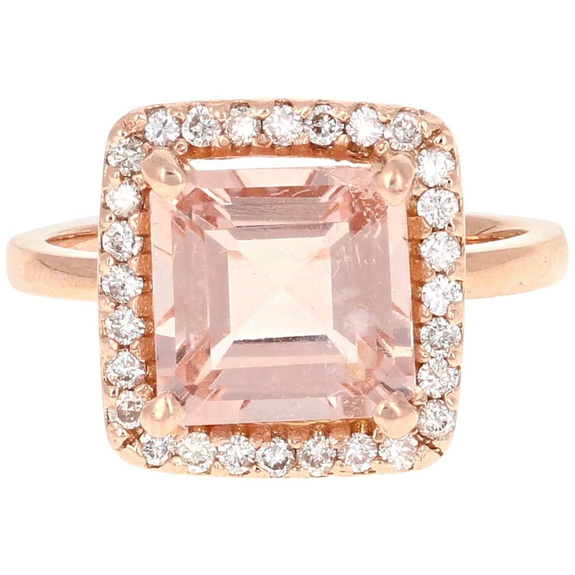 3.96 Carat Morganite Diamond 14K Rose Gold Enagement Ring