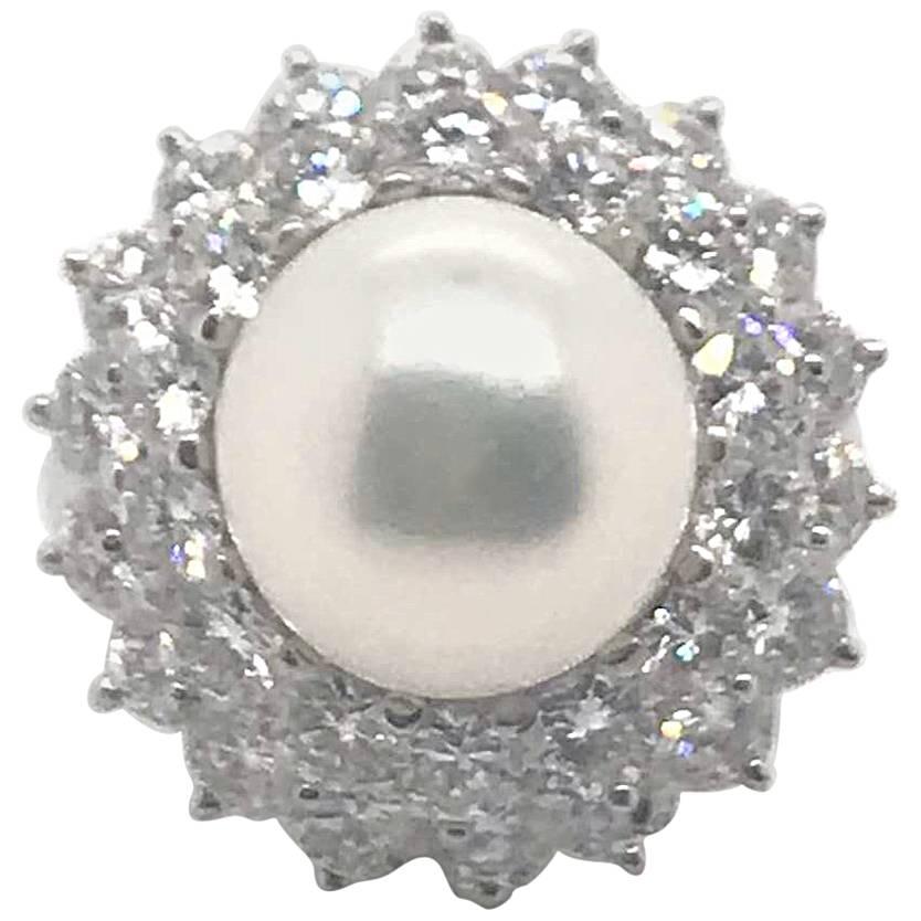 4.80 Carat Diamond Pearl Princess Dress Ring or Pendant For Sale