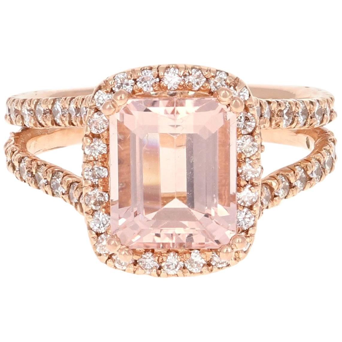 3.94 Carat Morganite Diamond Rose Gold Engagement Ring