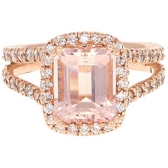 3.94 Carat Morganite Diamond Rose Gold Engagement Ring