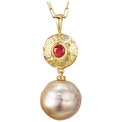 12 mm Violet Kasumi Japanese Pearl and Gemfields Ruby Pendant Necklace