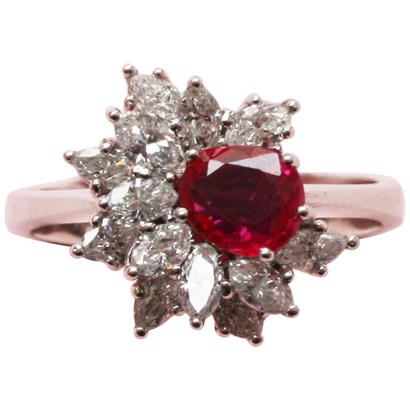 Natural Ruby, Diamond and White Gold Ring