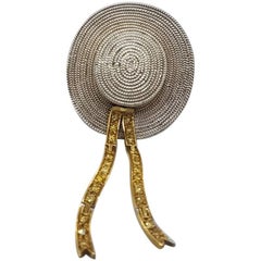 White and Yellow Gold Venetian Gondolier Hat Broach and Pendant with Diamonds