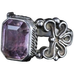 Antique Georgian Large Amethyst Silver Bishops Ring, circa 1800