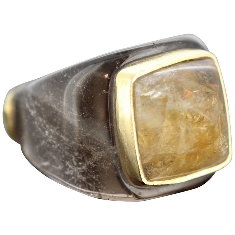 Barbara Harris, Vintage 18 Karat Gold, Agate and Smoky Quartz Ladies