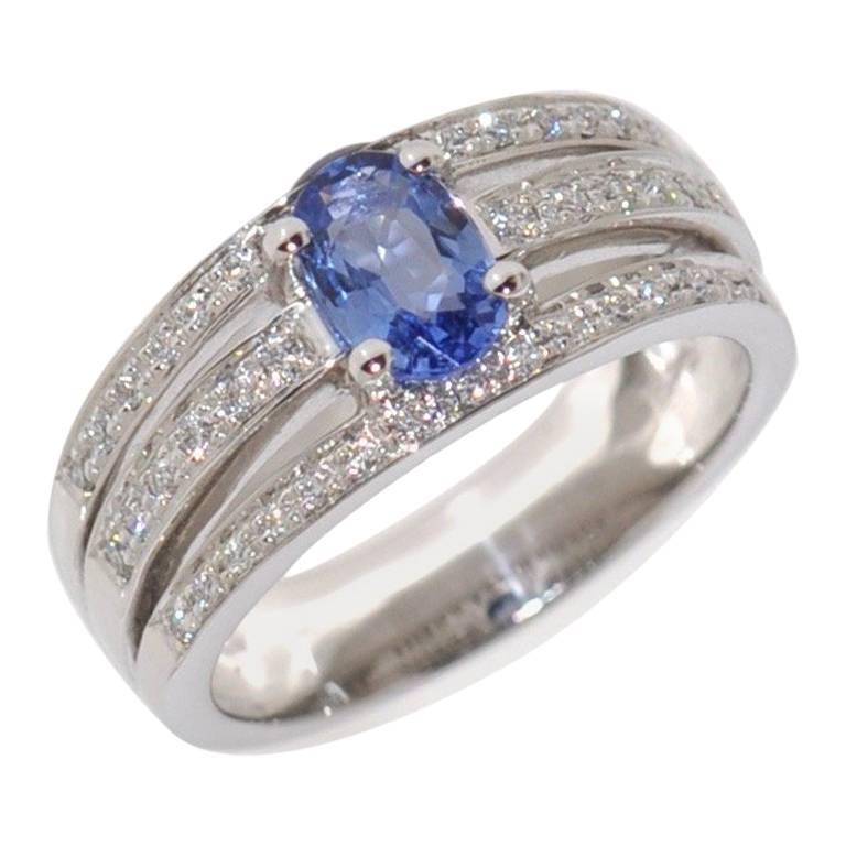 Sapphire and White Diamonds White Gold Engagement Ring