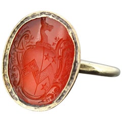 Antique Victorian 15 Karat Yellow Gold Seal Ring with Carnelian, circa 1860s