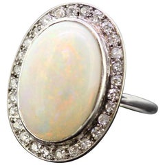 Antique Art Deco Platinum White Gold Ladies Ring with Impressively Large Opal