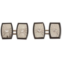 Cufflinks, Onyx in 18 Carat White Gold Set Centre Diamond, circa 1950