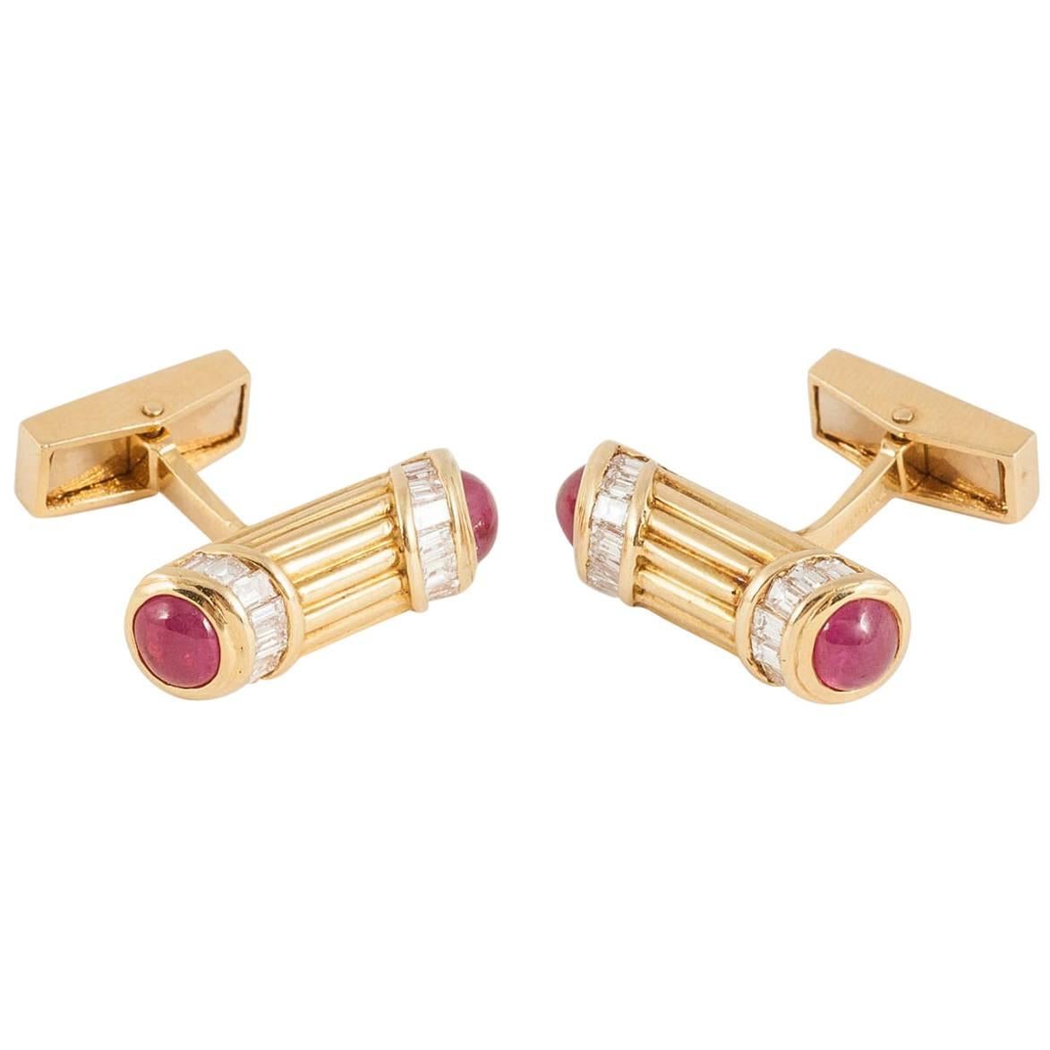 Cufflinks 1970s Adler of London Diamond, Ruby, 18 Carat Gold