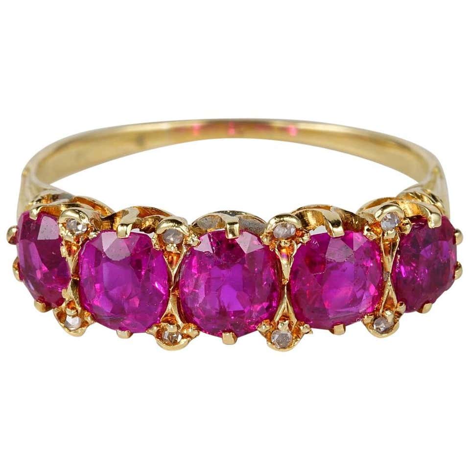 Certified Burma Rubies English Victorian Five-Stone Rare Ring For Sale ...