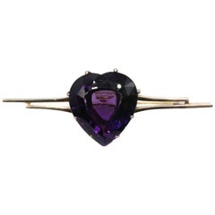 Antique 80 Carat Heart Shape Amethyst Silver Brooch