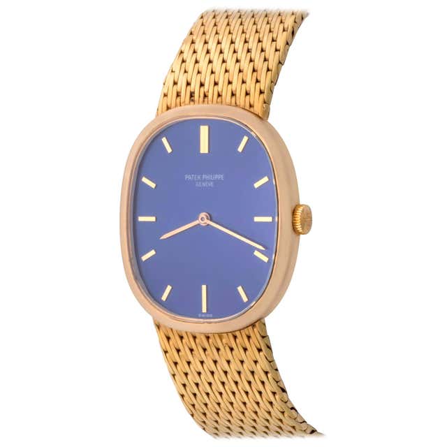Patek Philippe Yellow Gold Blue Dial Ellipse Manual Wind Wristwatch For ...