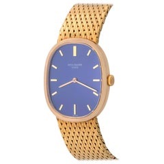 Patek Philippe Yellow Gold Blue Dial Ellipse Manual Wind Wristwatch