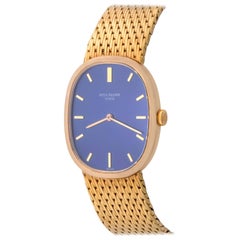 Patek Philippe Yellow Gold Blue Dial Ellipse Manual Wind Wristwatch