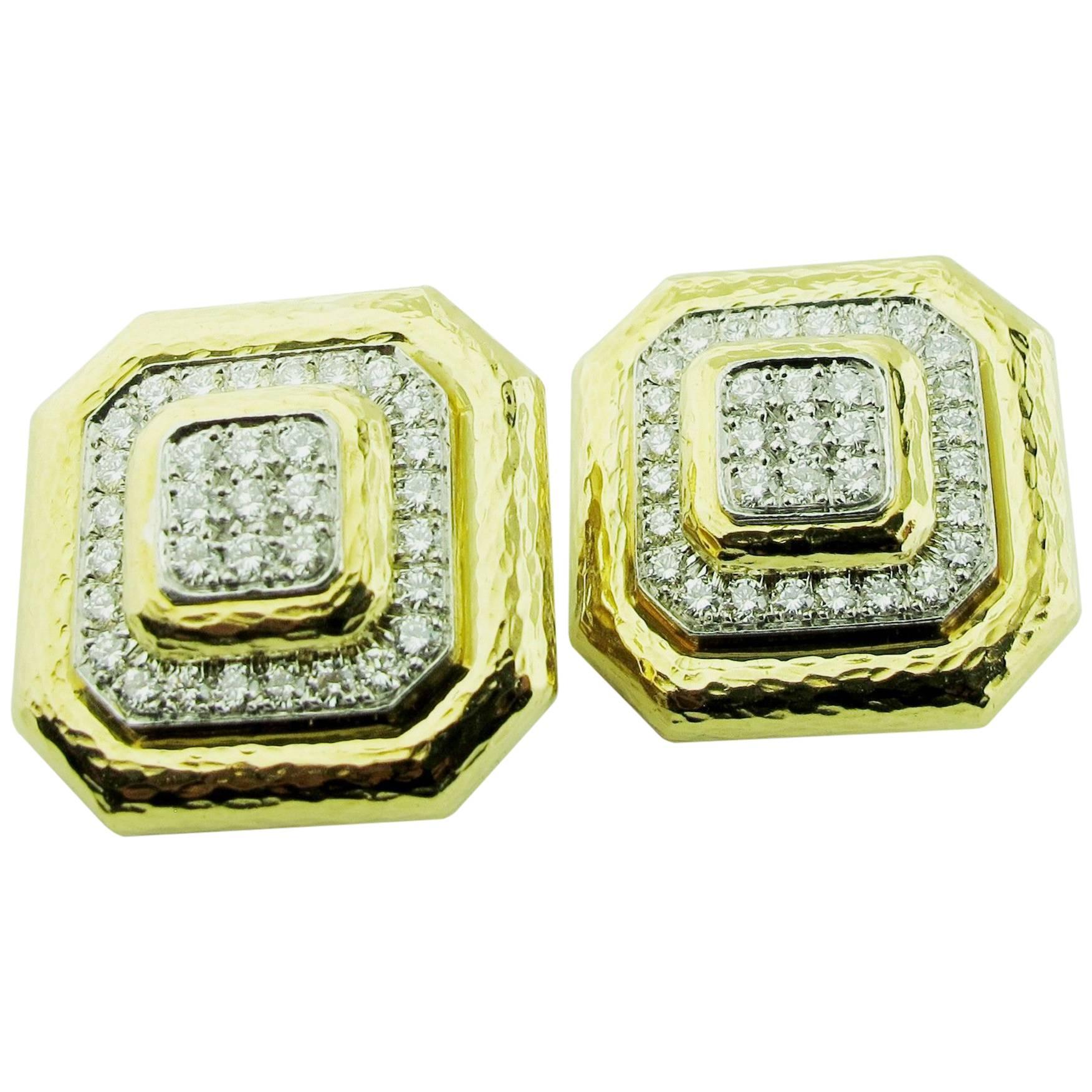 David Webb Diamond and 18 Karat/Plat Yellow Gold Clip-On Earrings