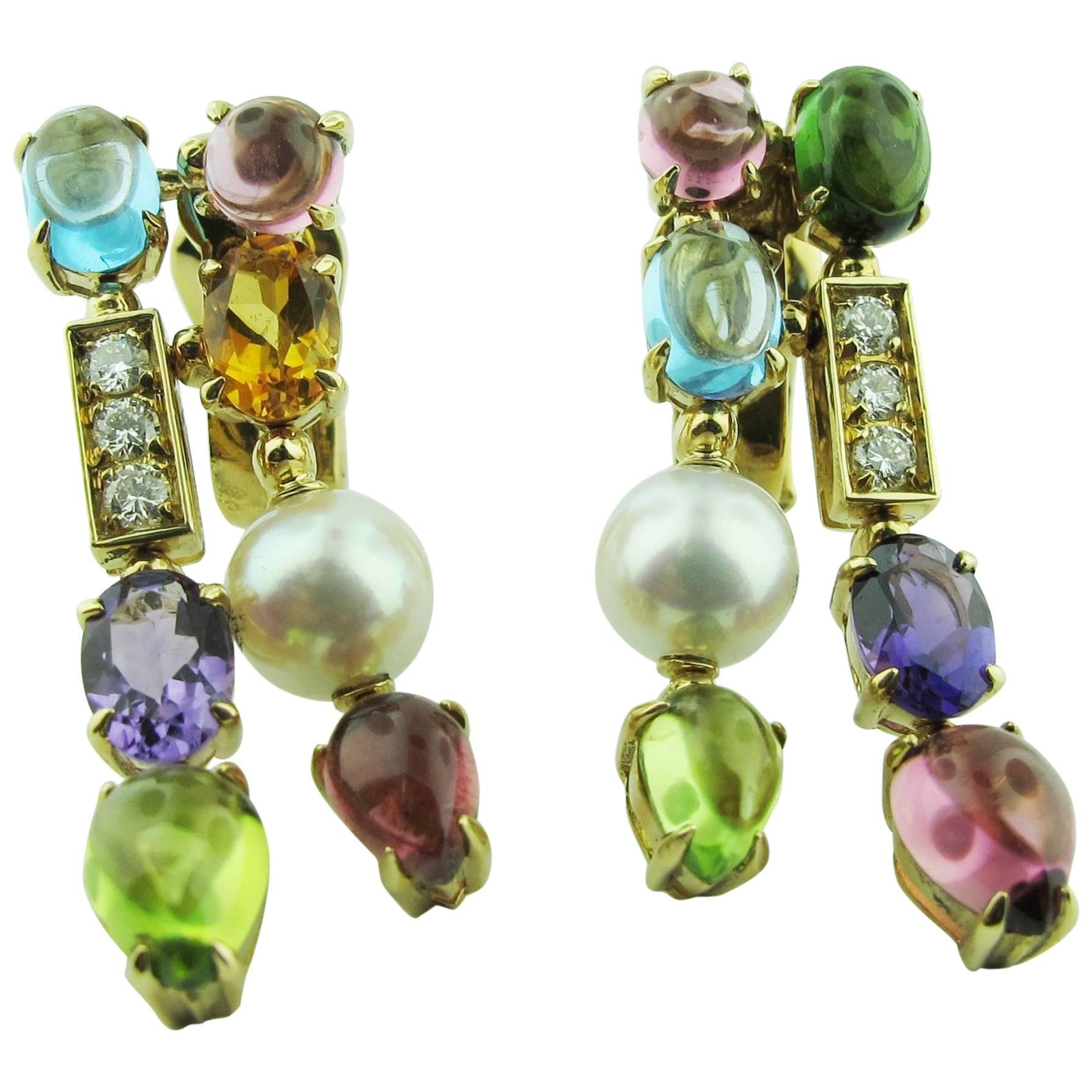 Bvlgari "Allegra" Collection Multi-Stone 18 Karat Yellow Gold Drop Earrings