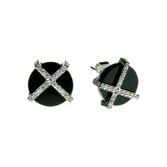 Youmna Fine Jewellery 18 Karat White Gold, Onyx 
Diamonds Tartan Stud Earrings