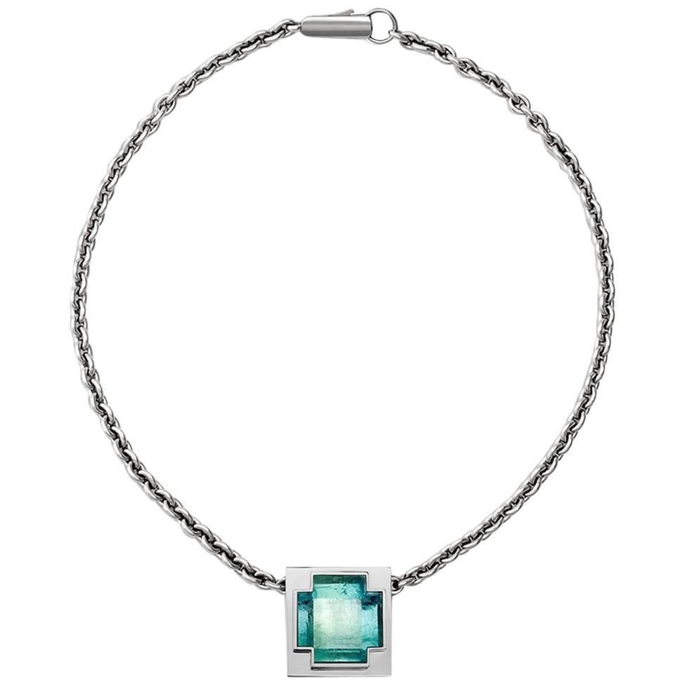 Certified 48.66 Carat Aquamarine White Gold Collier For Sale