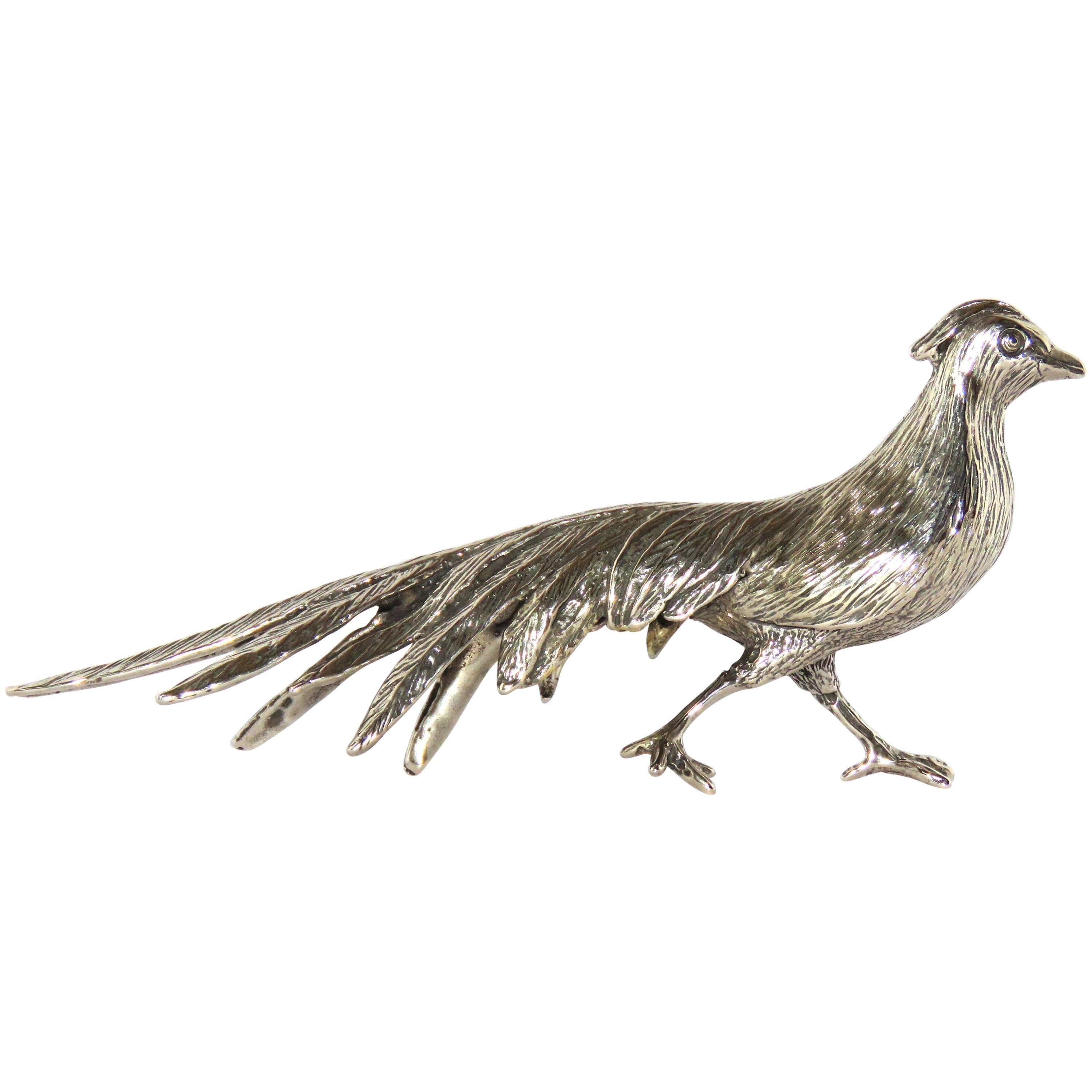 Solid Silver Figurines Model of a Peacock Made in Italy