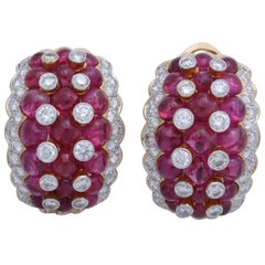 Burmese Ruby and Diamond Clip-On Earrings