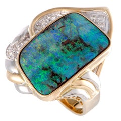 Diamond and Green Opal Platinum and Gold Ring