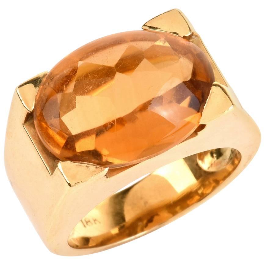 Citrine Cabochon 18 Karat Yellow Gold Cocktail Ring