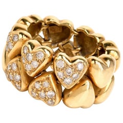 1980s Diamond Heart Motif Flexible Wide Band Ring