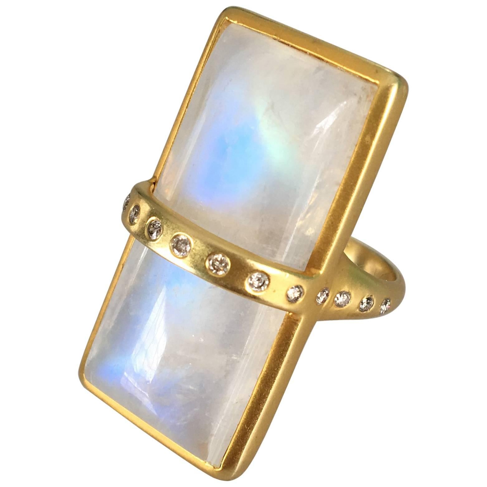 Lauren Harper Rainbow Moonstone, Diamond, Gold Cocktail Ring