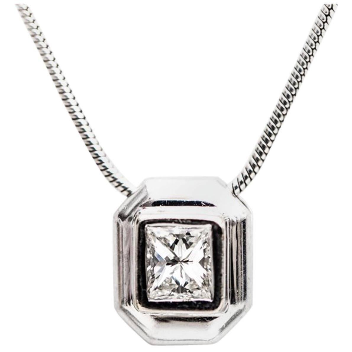 1980s 0.75 Carat Diamond Solitaire Necklace 14 Karat White Gold