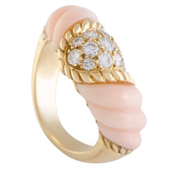 Boucheron Diamond Pave and Pink Coral Gold Band Ring
