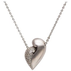 1980s Diamond Heart Necklace in Sterling Silver and White Gold
