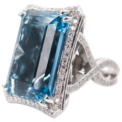 53 Carat Aquamarine Diamond White Gold Cocktail Ring