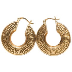 1980s Greek Key 14 Karat Yellow Gold Hoop Earrings