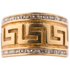 1980s Greek Key Diamond and 14 Karat Yellow Gold Band Ring 1980s Greek Key Diamond and 14 Karat Yellow Gold Band Ring