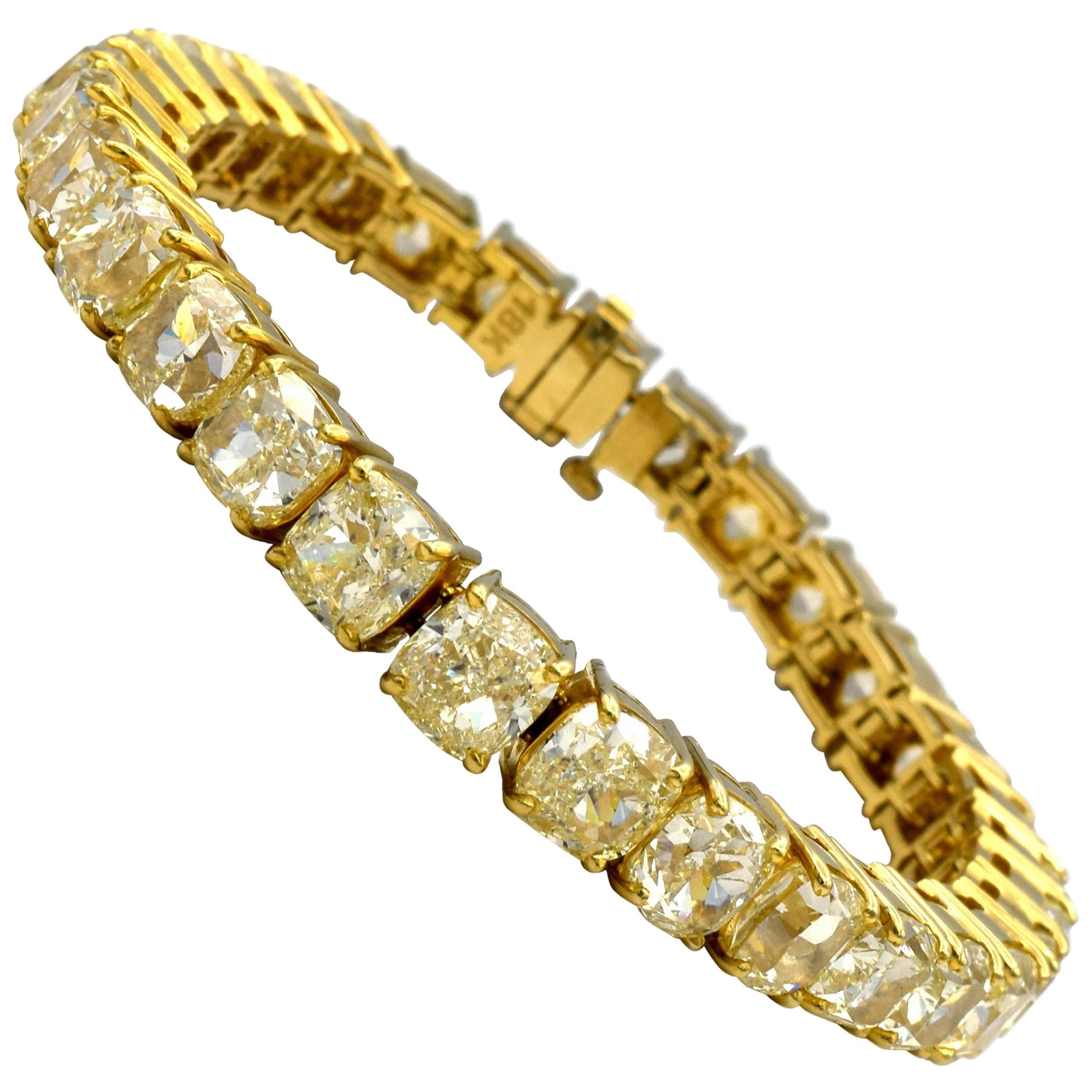 47.13 Carat Yellow Diamond Tennis Bracelet in 18K  For Sale