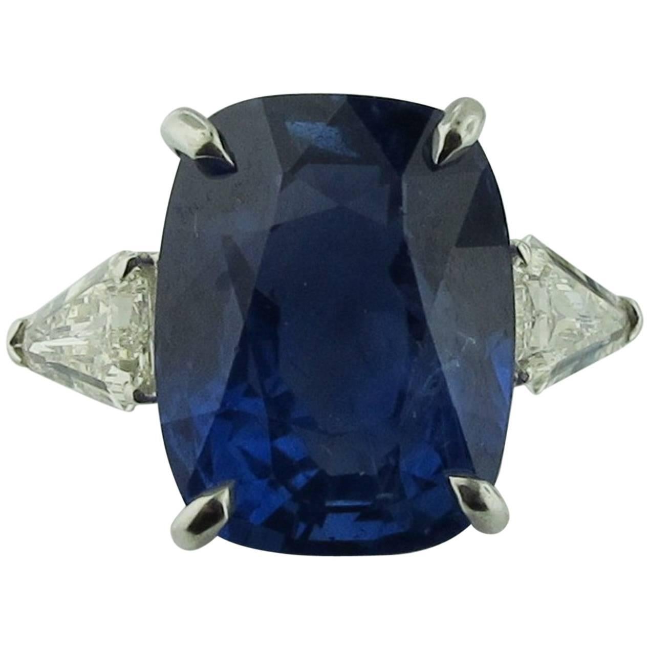 16.35 Carat Unheated Sri Lanka Blue Sapphire, Diamond Ring in Platinum GIA