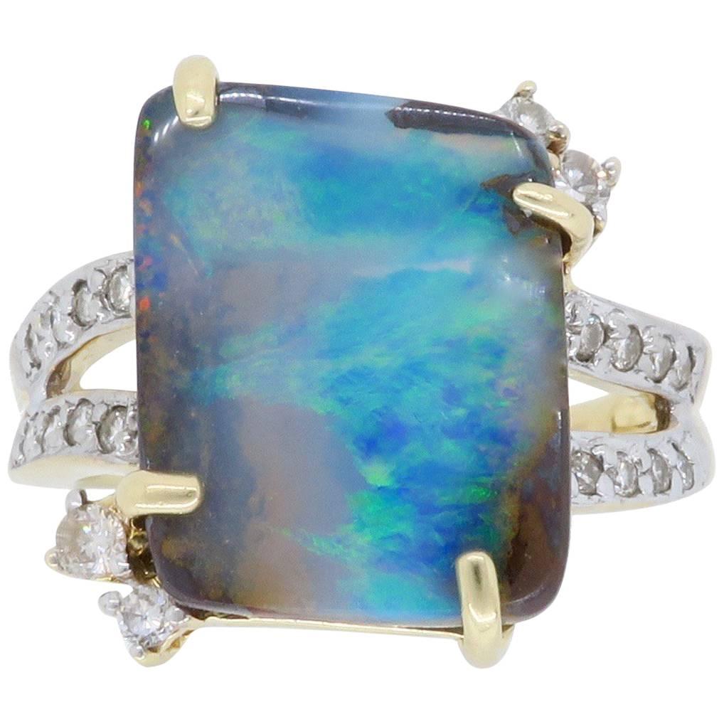 Boulder Opal and Diamond Two-Tone Gold Ring