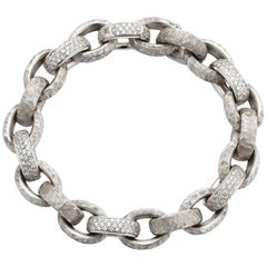 White Texture and Diamond Oval Link Bracelet