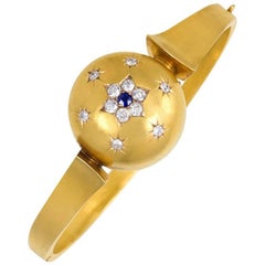 Antique Victorian Diamond Sapphire, Set Domed Centre Gold Bracelet
