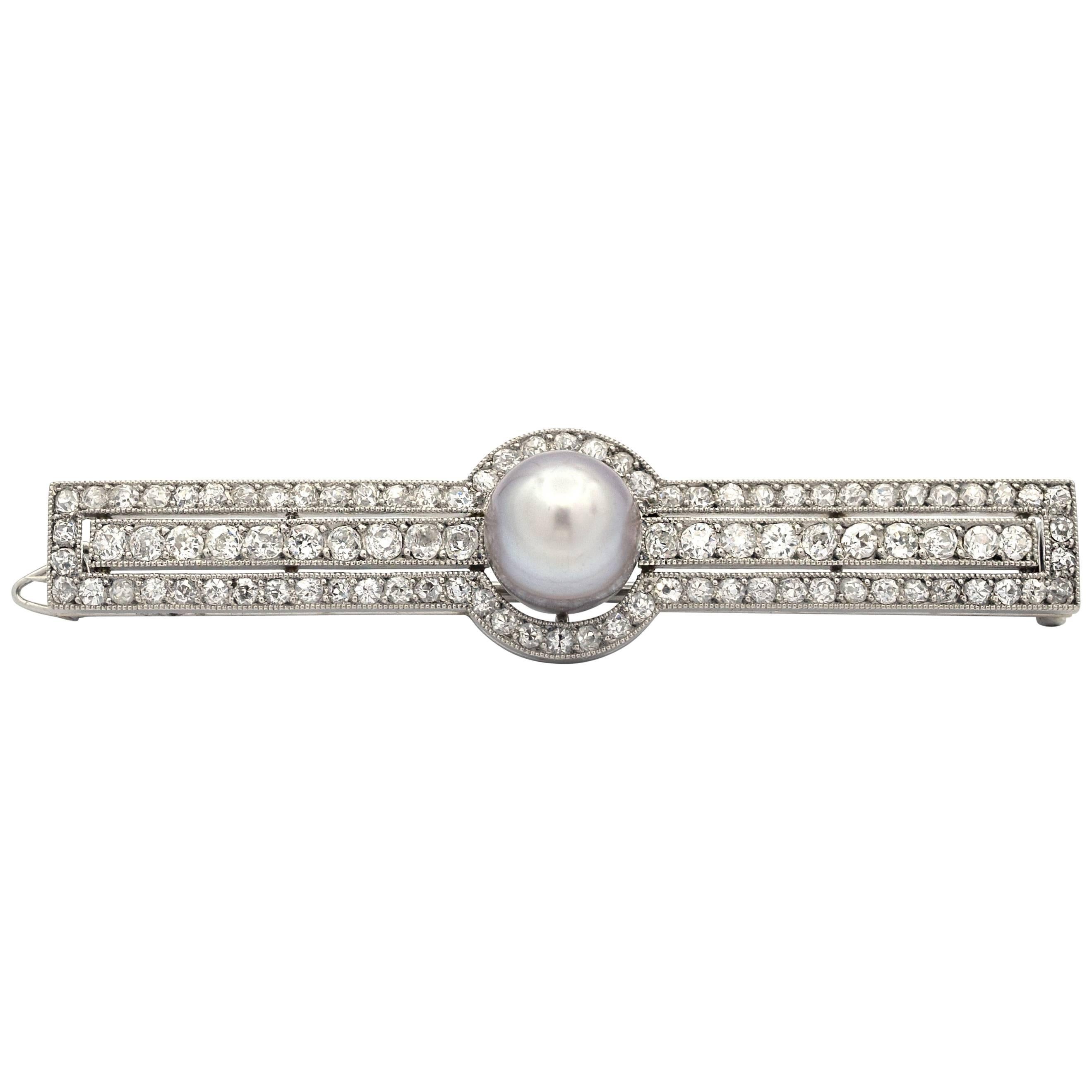 Cartier Art Deco Natural Pearl and Diamond Pin Brooch For Sale