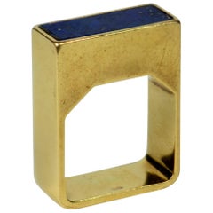 Postmodern Square Lapis Lazuli 18K Gold Ring