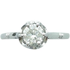 1900s French Antique Old Mine Cut Diamond Platinum Solitaire