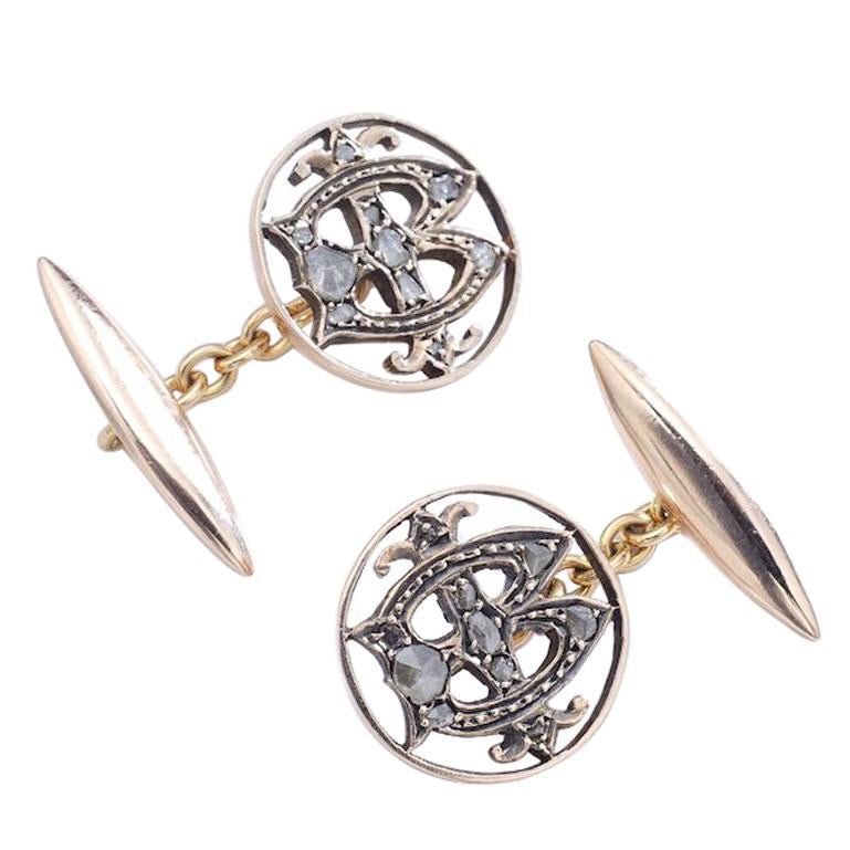 Antique Rose Cut Diamond and Gold Cufflinks For Sale